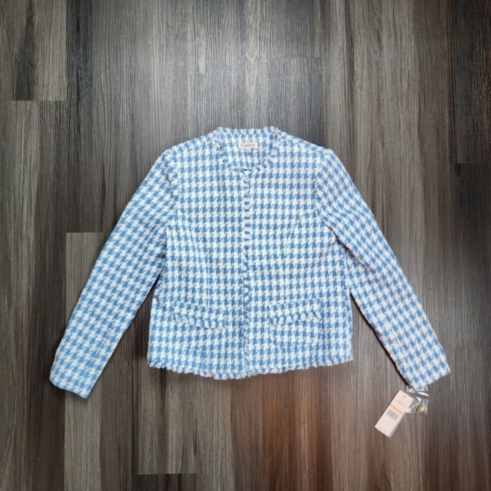 NANETTE LEPORE Houndstooth Open Front Jacket Small Blue NWT $128